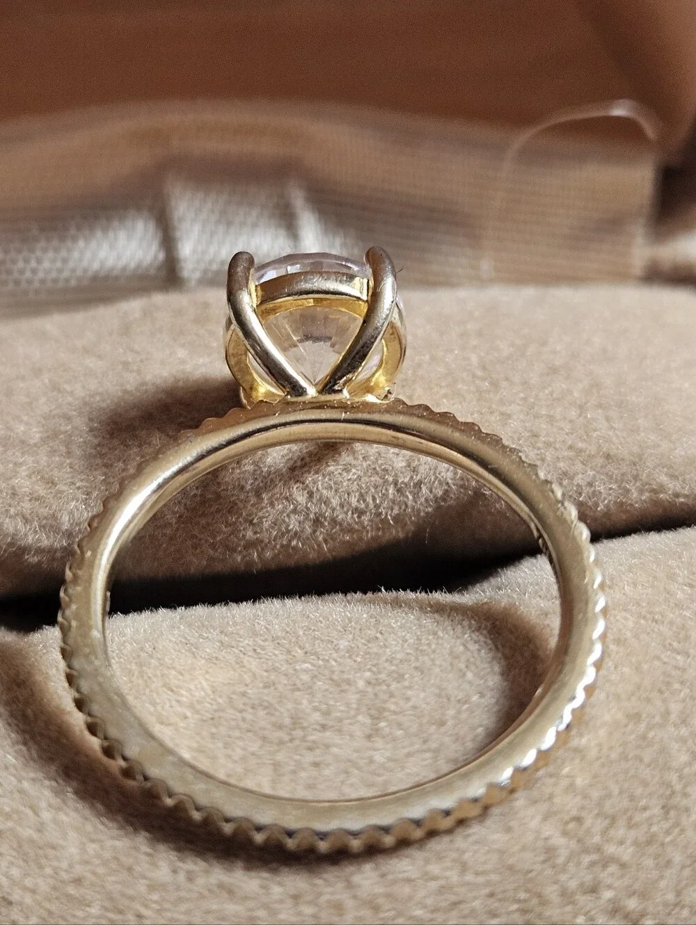 Classic Gold Tone Solitaire Ring with Clear Stone Sterling Silver Size 7